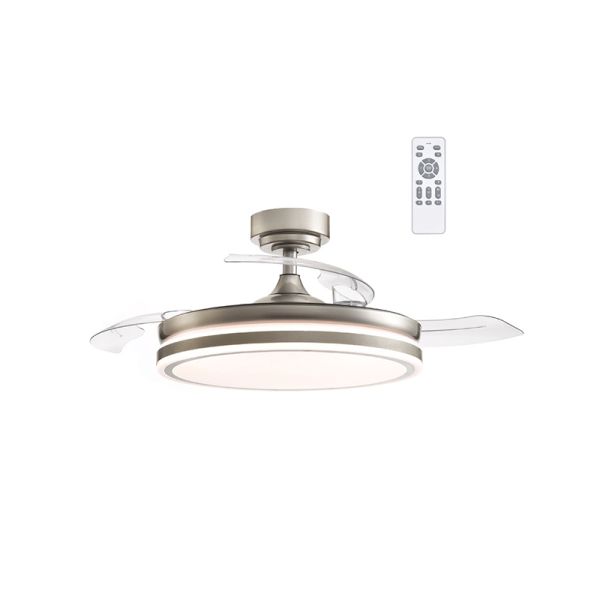 Ventilador de techo LED de 35W  con aspas plegables Moss Mini níquel
