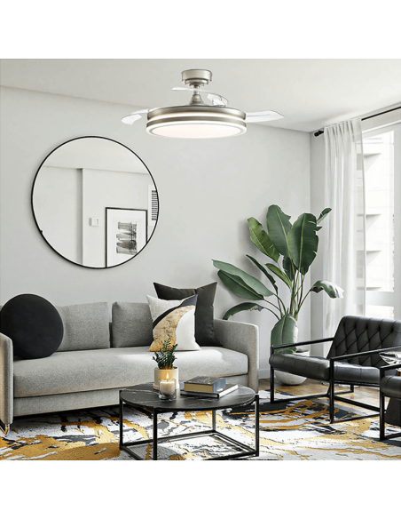 Ventilador de teto LED 35W com pás dobráveis Moss Mini níquel Ambiente