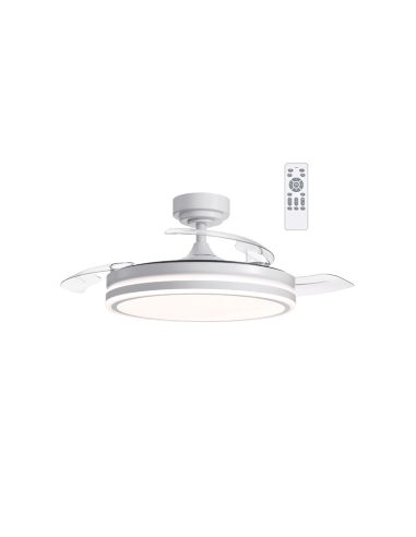 Ventilateur de plafond LED 45W pales repliables Blanc mousse 4900 Lm CCT