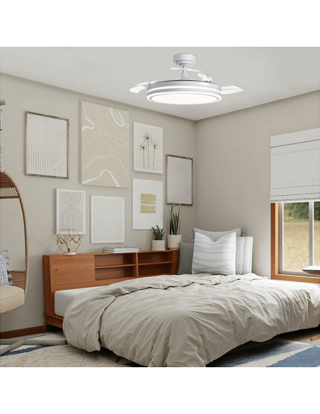 Ventilador LED de techo de 45W aspas plegables Moss blanco 4900 Lm CCT Ambiente