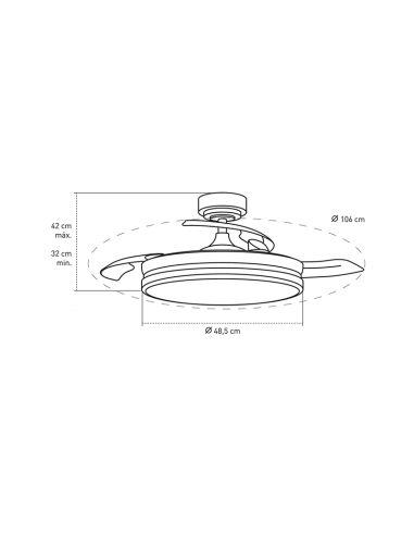 Ventilador LED de techo de 45W aspas plegables Moss blanco 4900 Lm CCT Medidas