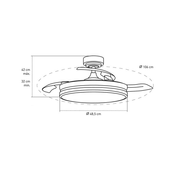 Ventilador LED de techo de 45W aspas plegables Moss blanco 4900 Lm CCT Medidas