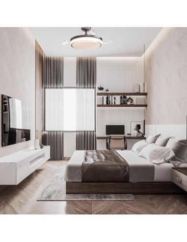 Ventilateur de plafond LED 45W avec pales rétractables Aneto cuir Ambiente