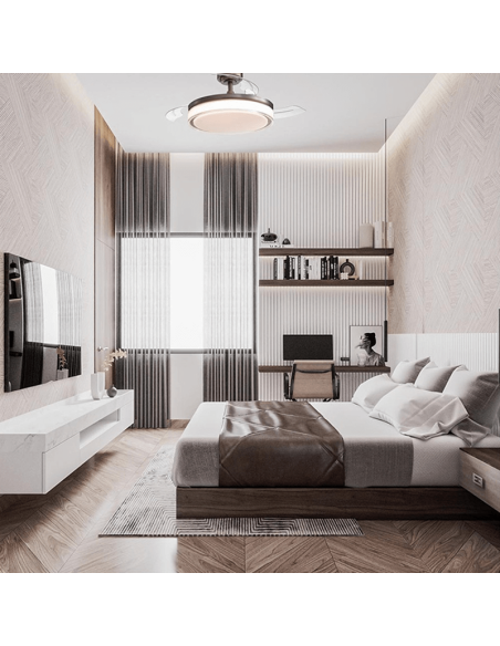 Ventilador de teto LED 45W com pás retráteis Aneto couro Ambiente