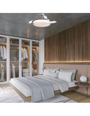 Ventilador LED de techo de 45W regulable con aspas retráctiles Aneto níquel Ambiente