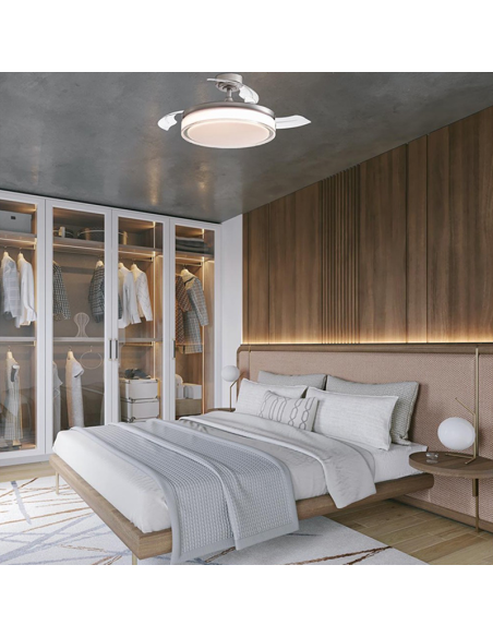 Ventilador de teto LED ajustável 45W com pás retráteis Aneto níquel Ambiente