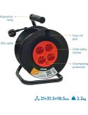 Enrolador de cabo com 25 metros de cabo e alça + 4 tomadas 3000W 10A 250V 430021G Garza | LeonLeds