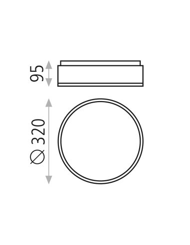 Plafón de techo redondo moderno Dins para baños IP44 de 32cm Medidas