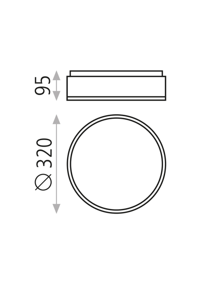 Plafón de techo redondo moderno Dins para baños IP44 de 32cm Medidas