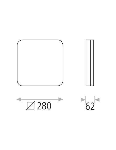 Candeeiro de tecto para casa de banho LED Quadrado Branco 3000K/4000K/6500K, IP54 com Sensor Medidas