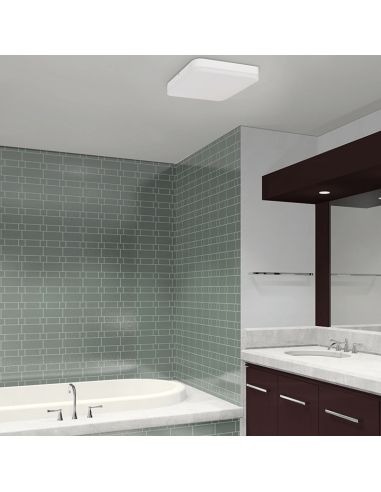 Plafonnier de salle de bain LED carré blanc 3000K/4000K/6500K, IP54 avec capteur d'ambiance