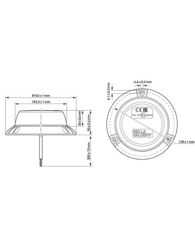 Dimensiones Rotativo LED magnético Slim Hella ValueFit 12V/24V con cable TA1 y R10 2XD 357 980-001 Hella | LeonLeds