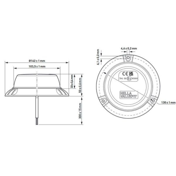 Dimensiones Rotativo LED magnético Slim Hella ValueFit 12V/24V con cable TA1 y R10 2XD 357 980-001 Hella | LeonLeds
