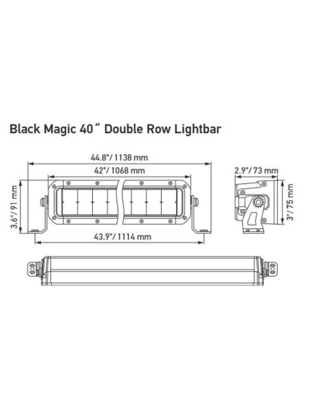 Dimensions Barre LED approuvée 40" ECE R149 Double Rangée 9.720Lm 185W 1068mm Hella 1FJ 358 196-421 Hella | LeonLeds