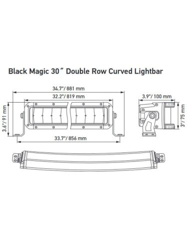 Dimensiones Barra LED doble Homologada Curvada 30" 79W ECE 40 12V 24V Combo 819mm 7.900Lm 1FJ 358 196-611 | LeonLeds