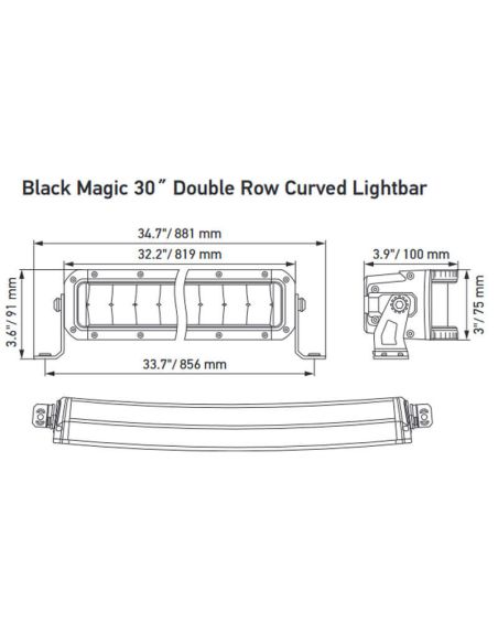 Dimensiones Barra LED doble Homologada Curvada 30" 79W ECE 40 12V 24V Combo 819mm 7.900Lm 1FJ 358 196-611 | LeonLeds
