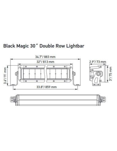 Dimensiones Barra LED con doble linea LED 30" 813mm Homologada Black Magic ECE 45 1FJ 358 196-411 Hella | LeonLeds