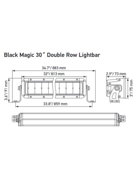 Dimensões Barra de LED com linha dupla de LED 30" 813mm Homologado Black Magic ECE 45 1FJ 358 196-411 Hella | LeonLeds