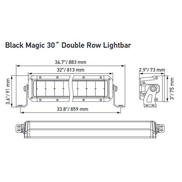 Dimensões Barra de LED com linha dupla de LED 30" 813mm Homologado Black Magic ECE 45 1FJ 358 196-411 Hella | LeonLeds