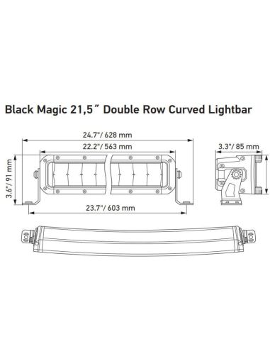 Dimensions Barre LED Double Courbe 21.5" 563mm 5,880Lm ECE 45 5,880Lm Combo Optique 12V/24V 1FJ 358 196-601 | LeonLeds