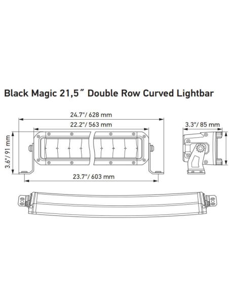 Dimensiones Barra LED Curva Doble 21,5" 563mm 5.880Lm ECE 45 5.880Lm Optica Combo 12V/24V 1FJ 358 196-601 | LeonLeds