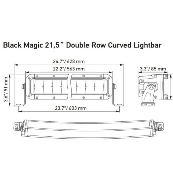 Dimensiones Barra LED Curva Doble 21,5" 563mm 5.880Lm ECE 45 5.880Lm Optica Combo 12V/24V 1FJ 358 196-601 | LeonLeds