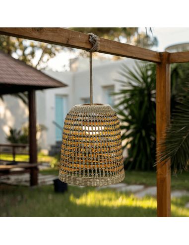 Lámpara colgante para exterior sin cable fibras naturales Positano New Garden | LeonLeds Iluminación