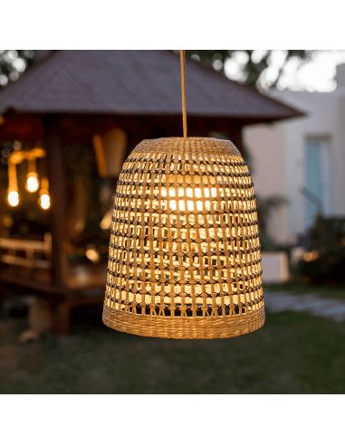 Lámpara colgante exterior sin cable natural Positano regulable carga USB New Garden | LeonLeds Iluminación