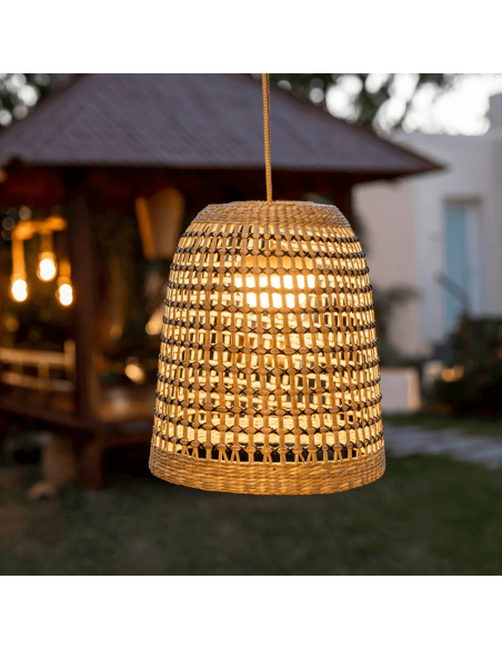 Lámpara colgante exterior sin cable natural Positano regulable carga USB New Garden | LeonLeds Iluminación