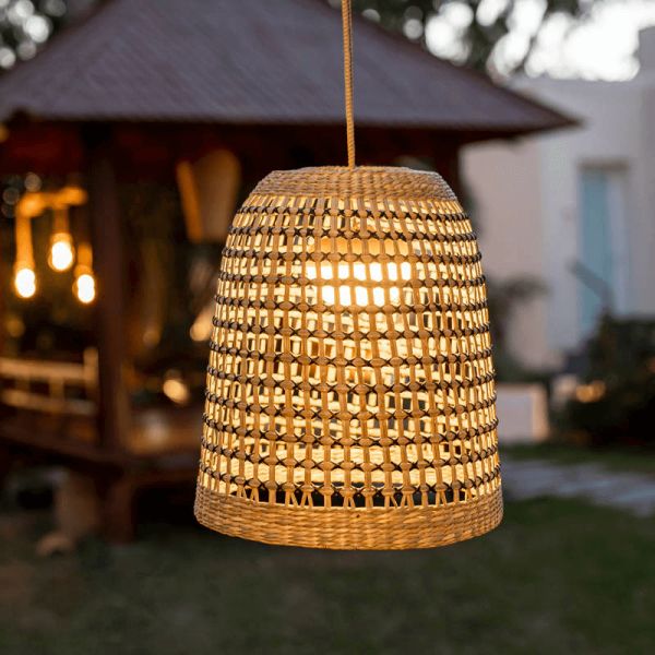 Lámpara colgante exterior sin cable natural Positano regulable carga USB New Garden | LeonLeds Iluminación