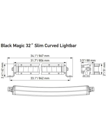 Dimensions Homoloda Barre LED Courbe 32" Black Magic ECE 50 806mm 12V/24V 1FJ 358 196-511 | LeonLeds