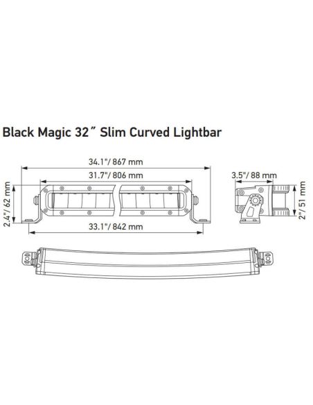 Dimensions Homoloda Barre LED Courbe 32" Black Magic ECE 50 806mm 12V/24V 1FJ 358 196-511 | LeonLeds