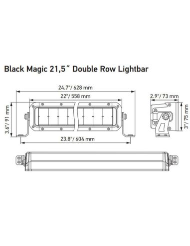 Dimensiones de Barra LED doble LEDs Homologada 55,8Cm 21,5" ECE 45 Black Magic 12V/24V 1FJ 358 196-401 604mm Hella | LeonLeds