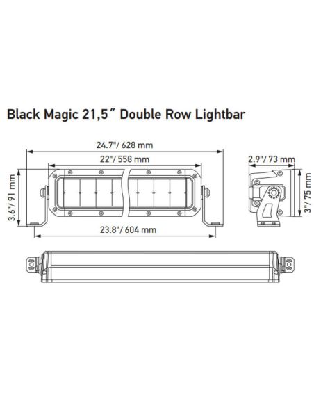 Dimensiones de Barra LED doble LEDs Homologada 55,8Cm 21,5" ECE 45 Black Magic 12V/24V 1FJ 358 196-401 604mm Hella | LeonLeds