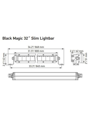 Dimensões LED Road Bar Slim 32" Black Magic 800mm ECE 50 5.410Lm 1FJ 358 196-311 12V 24V Hella | LeonLeds
