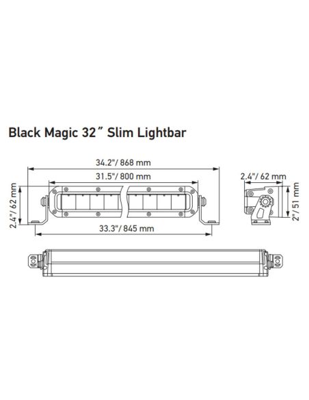 Dimensões LED Road Bar Slim 32" Black Magic 800mm ECE 50 5.410Lm 1FJ 358 196-311 12V 24V Hella | LeonLeds