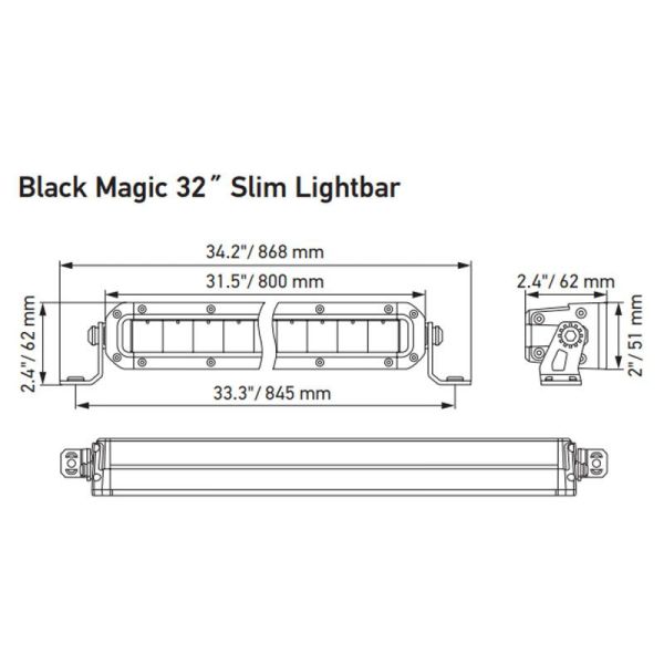 Dimensões LED Road Bar Slim 32" Black Magic 800mm ECE 50 5.410Lm 1FJ 358 196-311 12V 24V Hella | LeonLeds