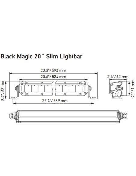 Dimensiones Barra LED Black Magic 20" 524mm Slim Homologada ECE 50 3.910Lm 12/24V 1FJ 358 196-301 Hella | LeonLeds
