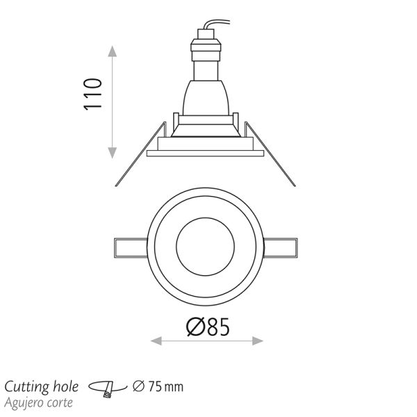 Downlight Empotrable LED Nork blanco 8W - GU10 - IP54 Medidas