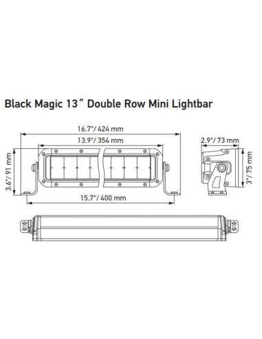 Dimensões aprovadas Barra de LED 13" 400mm ECE-149 40 12/24V 3.800Lm Versão dupla LEDs 5.700K 1FJ 358 196-461 Hella | LeonLeds
