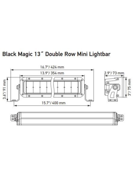 Dimensões aprovadas Barra de LED 13" 400mm ECE-149 40 12/24V 3.800Lm Versão dupla LEDs 5.700K 1FJ 358 196-461 Hella | LeonLeds
