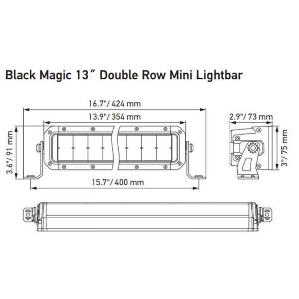 Dimensiones Barra LED Homologada 13" 400mm ECE-149 40 12/24V 3.800Lm Versión Doble LEDs 5.700K 1FJ 358 196-461 Hella | LeonLeds