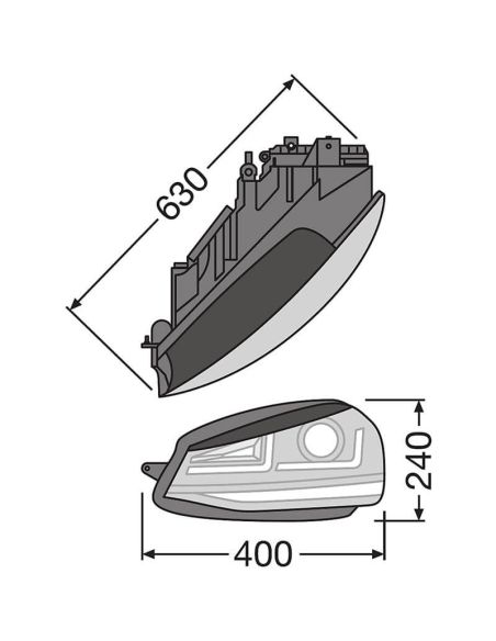 Dimensions Phare Avant LED Golf VII LEDriving Chrome Pack 2 LEDHL104-CM (2012-2016) Avant Restyling Avec Osram Xenon | LéonLeds