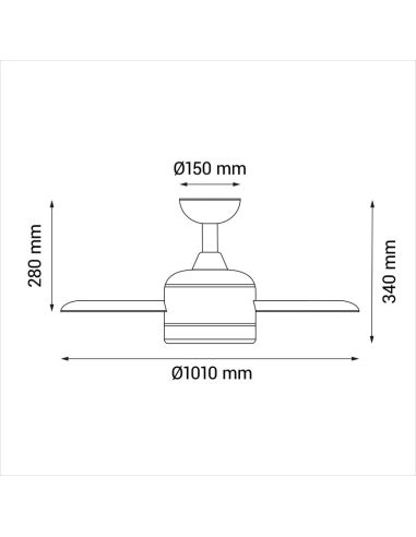 Ventilador de teto Rainbow M, LED 18W DC medidas do motor