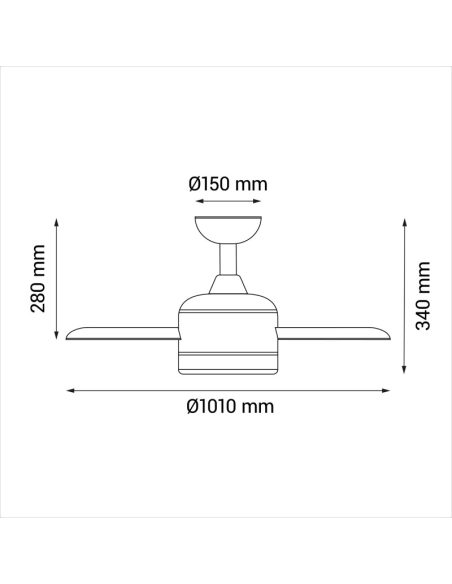 Ventilador de Techo Rainbow M, LED 18W motor DC  medidas