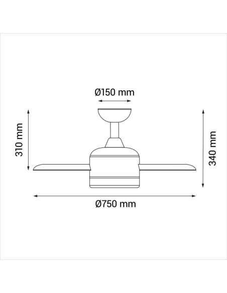 Ventilador de teto Rainbow S multicolorido, LED 18W DC medidas do motor