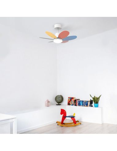 Ventilador de teto Rainbow S multicolor, LED 18W DC motor ambiente infantil