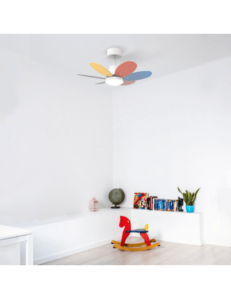 Ventilateur de plafond multicolore Rainbow S, environnement pour enfants à moteur à courant continu LED 18W