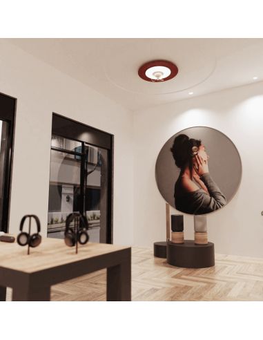 Ventilateur de plafond LED Fono rouge avec réduction du bruit ambiant