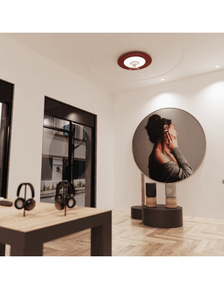 Ventilateur de plafond LED Fono rouge avec réduction du bruit ambiant